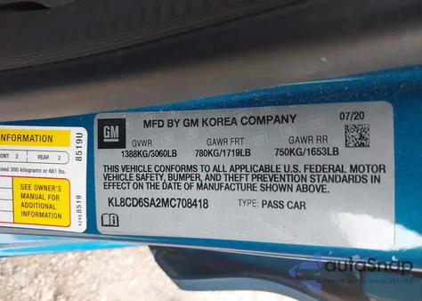 2021 Chevrolet Spark Fwd 1Lt Automatic z USA, uszkodzony, nr VIN KL8CD6SA2MC708418